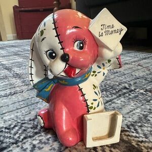 RARE Vintage 1958 NAPCO “Time Is Money” Dog Puppy Coin Bank & Calendar, Japan